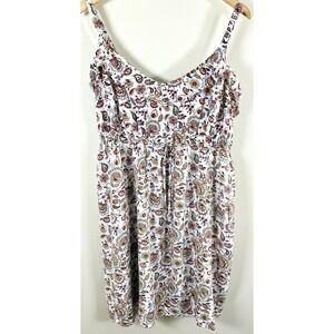 Torrid Size 3 3X Floral Paisley Midi Dress White Sleeveless Empire Waist Boho